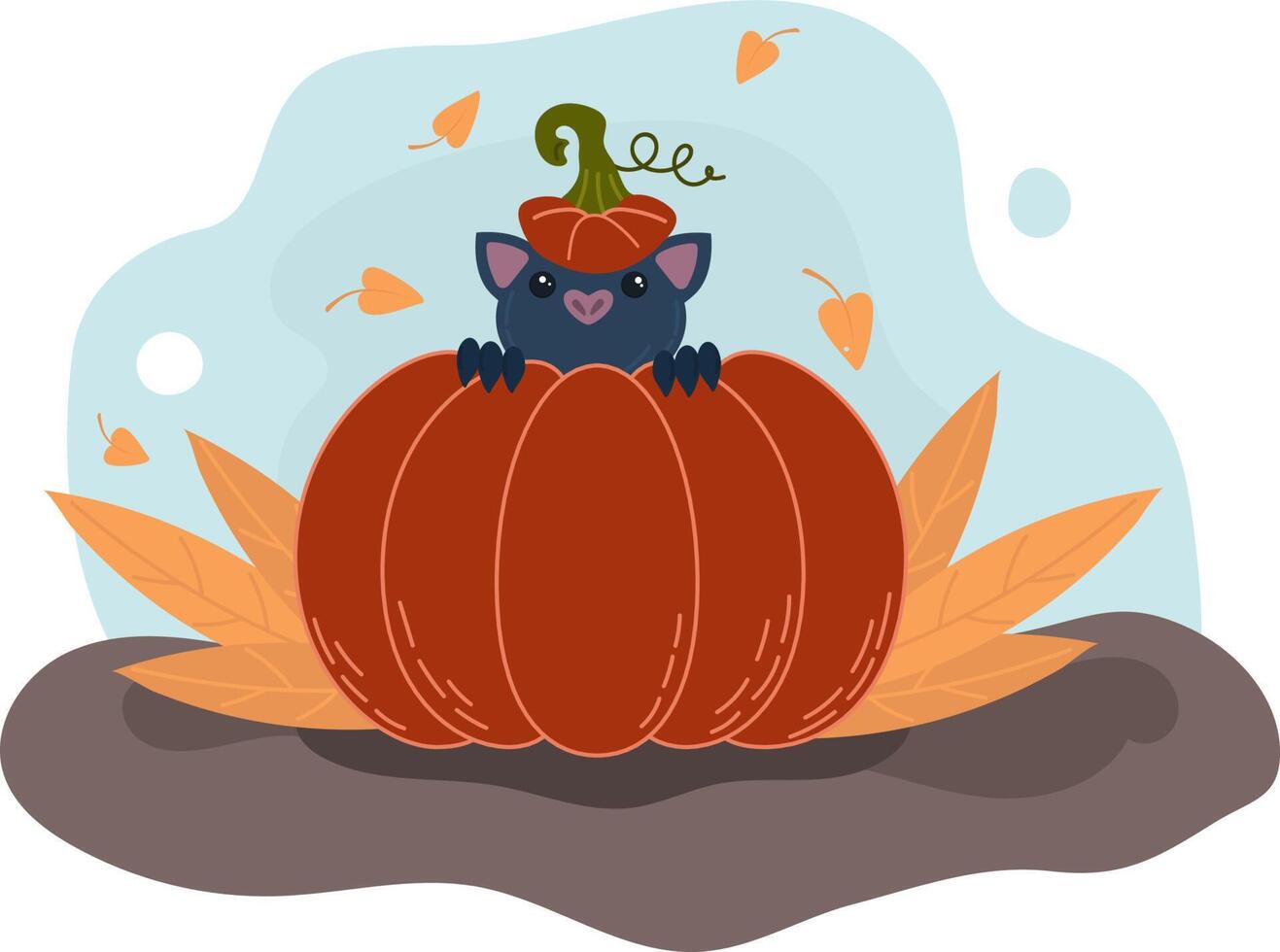 A cartoon cat sitting on top of a pumpkin vector