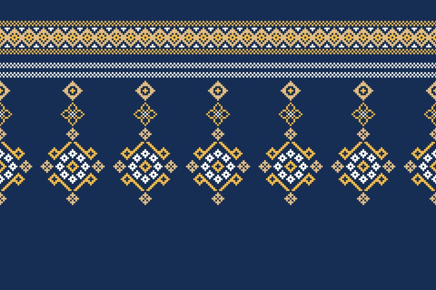 Blue ethnic pattern fabric pattern blue background decoration pixel design. vector