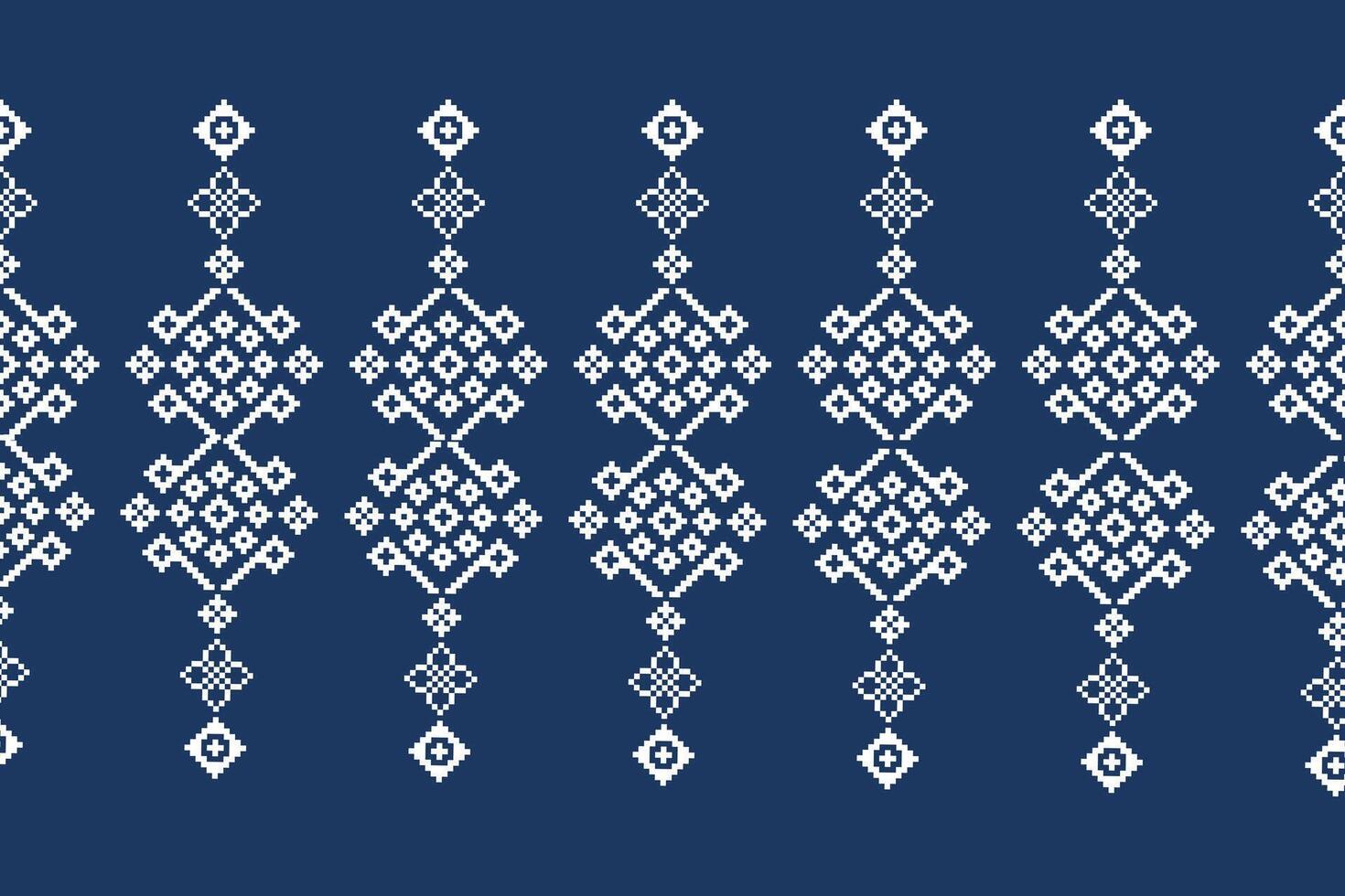 Fabric pattern with blue background color pixel art ethnic pattern decoration design decor. vector