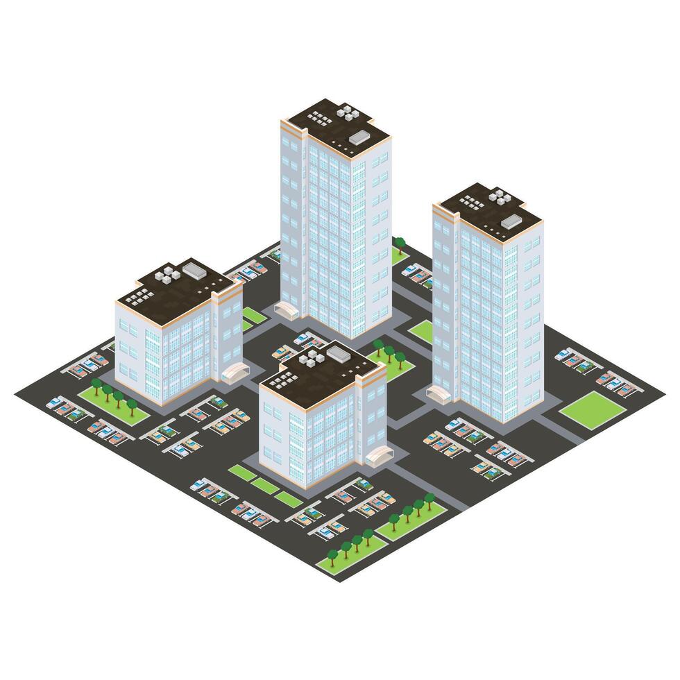 Isometric Icon of modern apartments with cars and parking lot vector