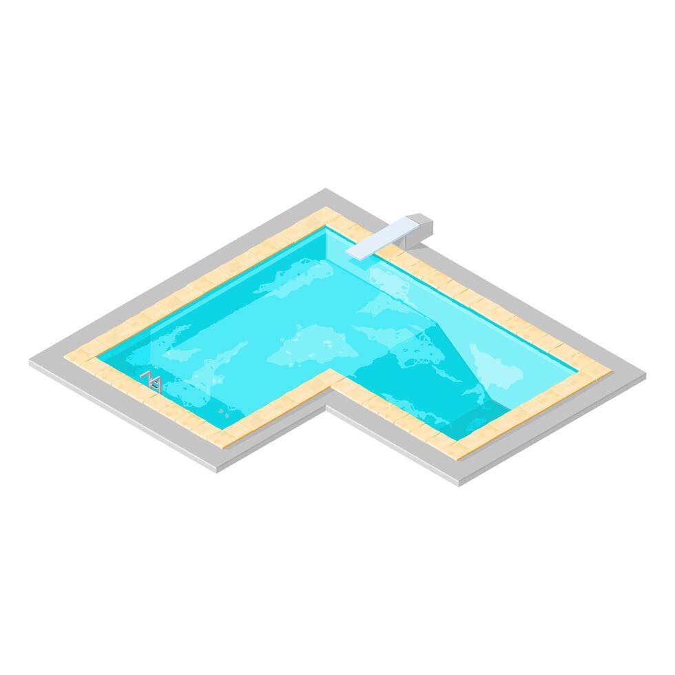 Isometric Outdoor Swimming Pool Color illustration Icon vector