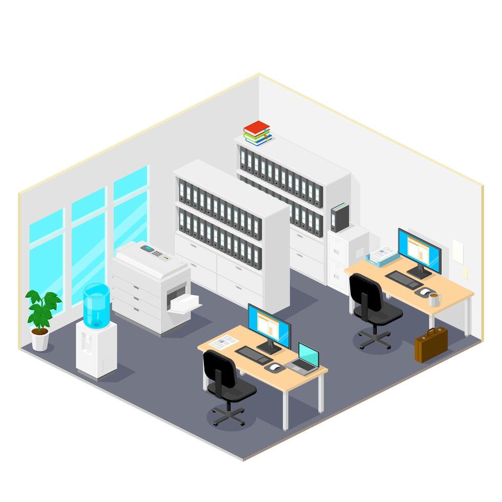 modern isometric office interior open plan icon illustration color vector