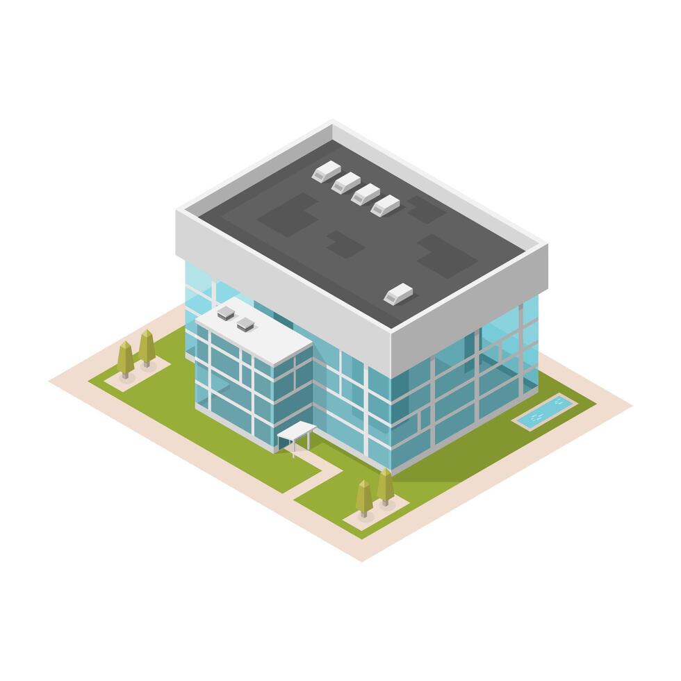 Isometric Modern Commercial Corporate Office Building - Color Illustration Icon vector