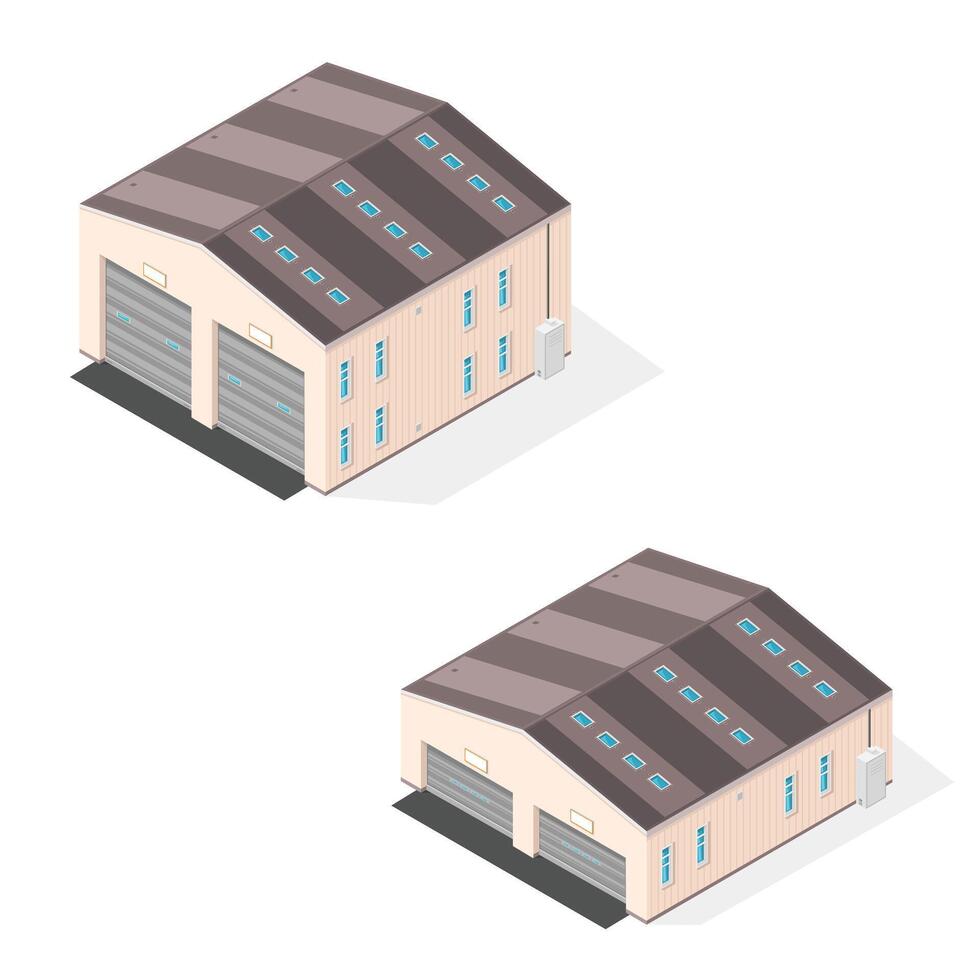 Isometric Large Storage Industrial Warehouse - Color Icon Illustration vector