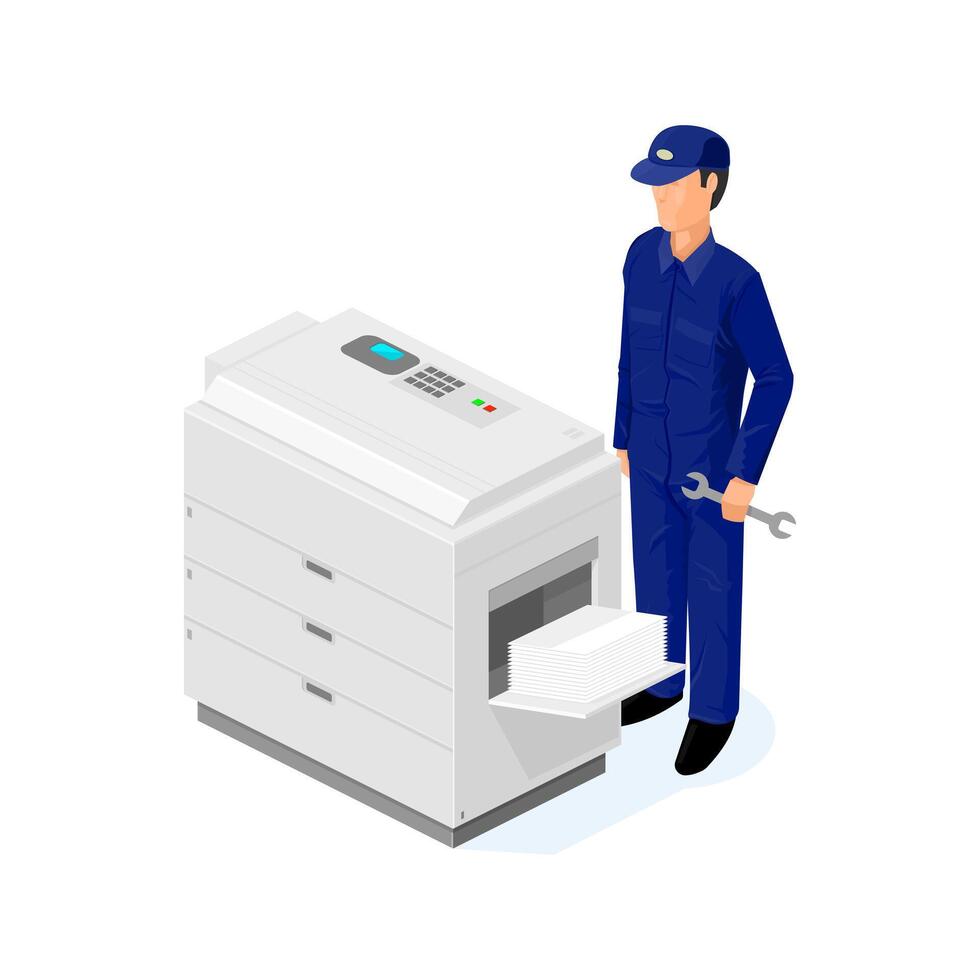 Isometric Photocopier Repairman Technician - icon illustration vector