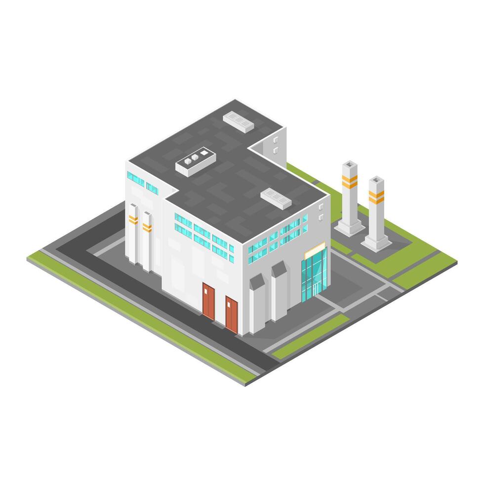 Isometric Industrial Factory Warehouse Icon Distribution Warehouse - Color Icon Illustration vector