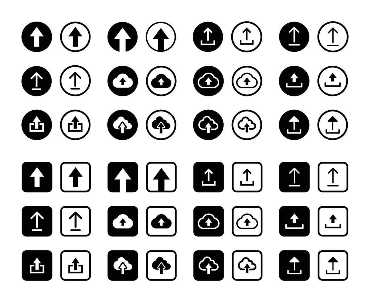 Round and Square Upload Arrow Icons Set vector