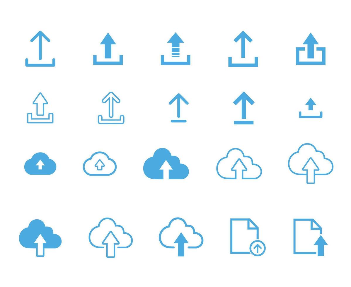 Blue Upload Arrow Icons Set vector