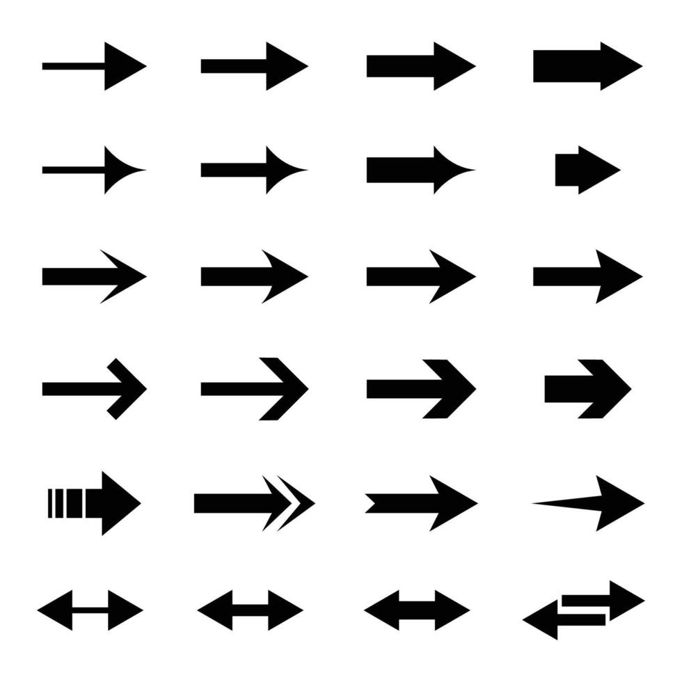 Assorted Black Arrows Set, Different Black Icons, Symbols, Signs On White Background vector