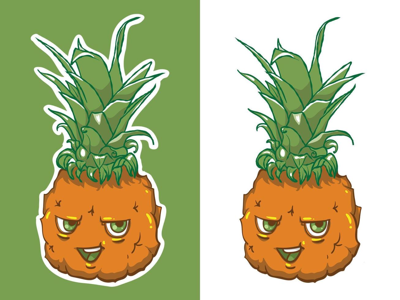 Cute mascot design of a pineapple. Fresh and cute character design with a pineapple. Scalable file for stickers, t-shirt, tote bag prints. vector