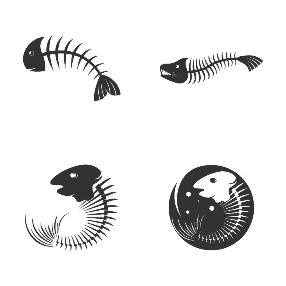 set fish skeleton bone icon illustration design vector