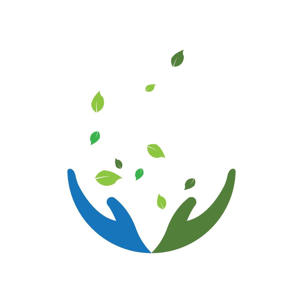 Eco care logo hand and leaf illustration flat design template vector