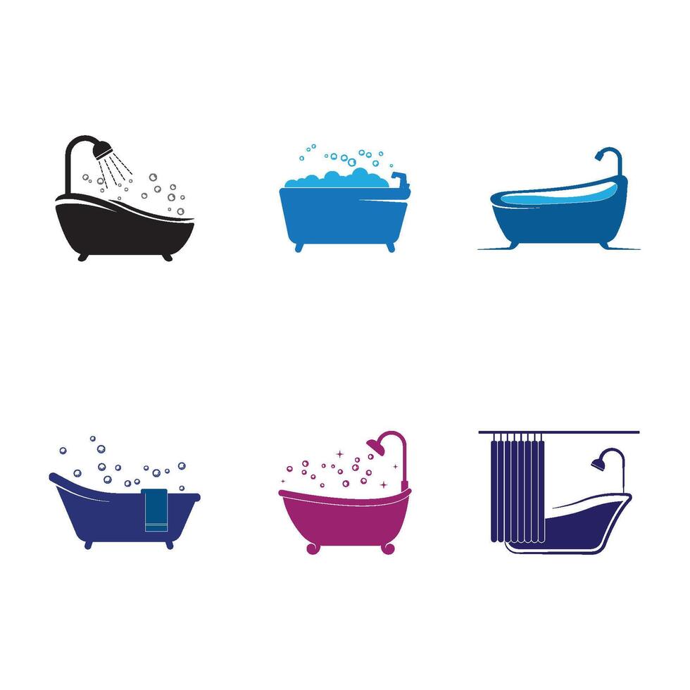 set Bathtub logo Icon Template Illustration vector