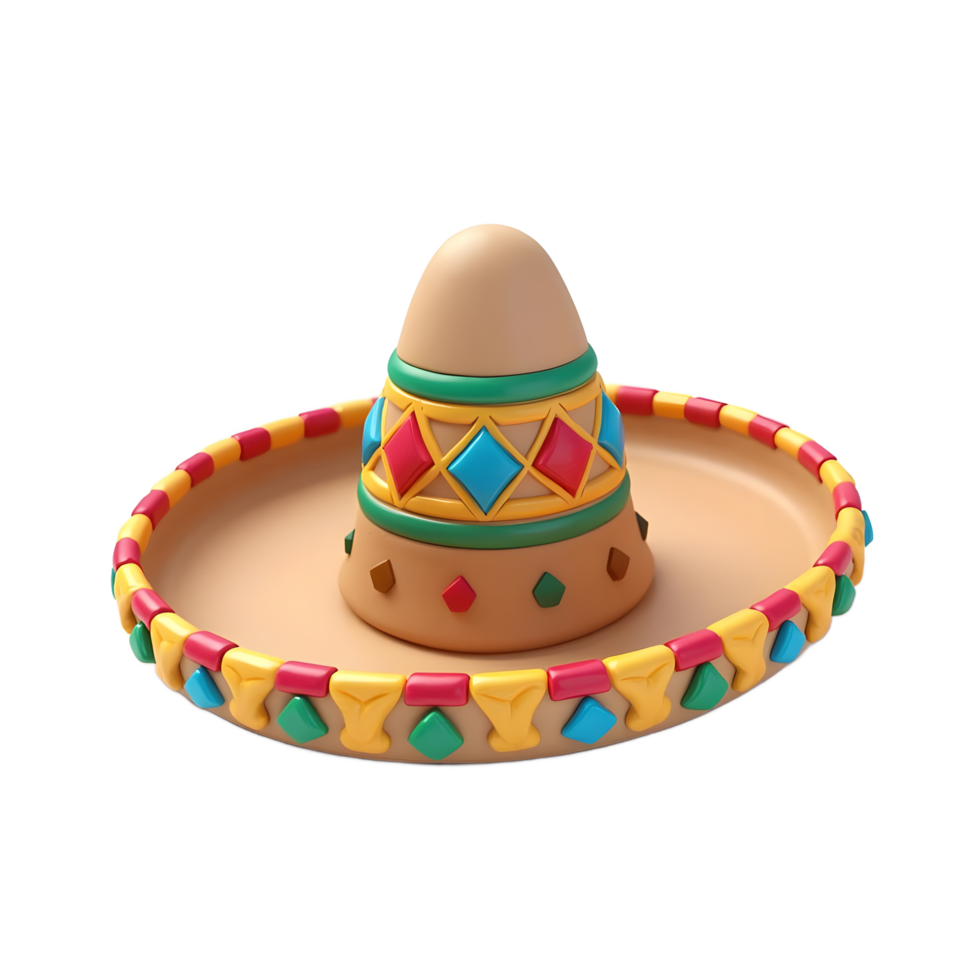 Colorful Mexican Sombrero Hat 3D Render png