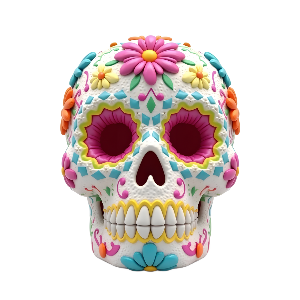 a colorful sugar skull on a transparent background png