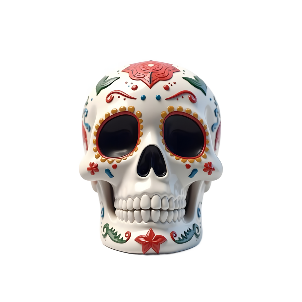 Decorative Sugar Skull Figurine Colorful Mexican Day of the Dead png