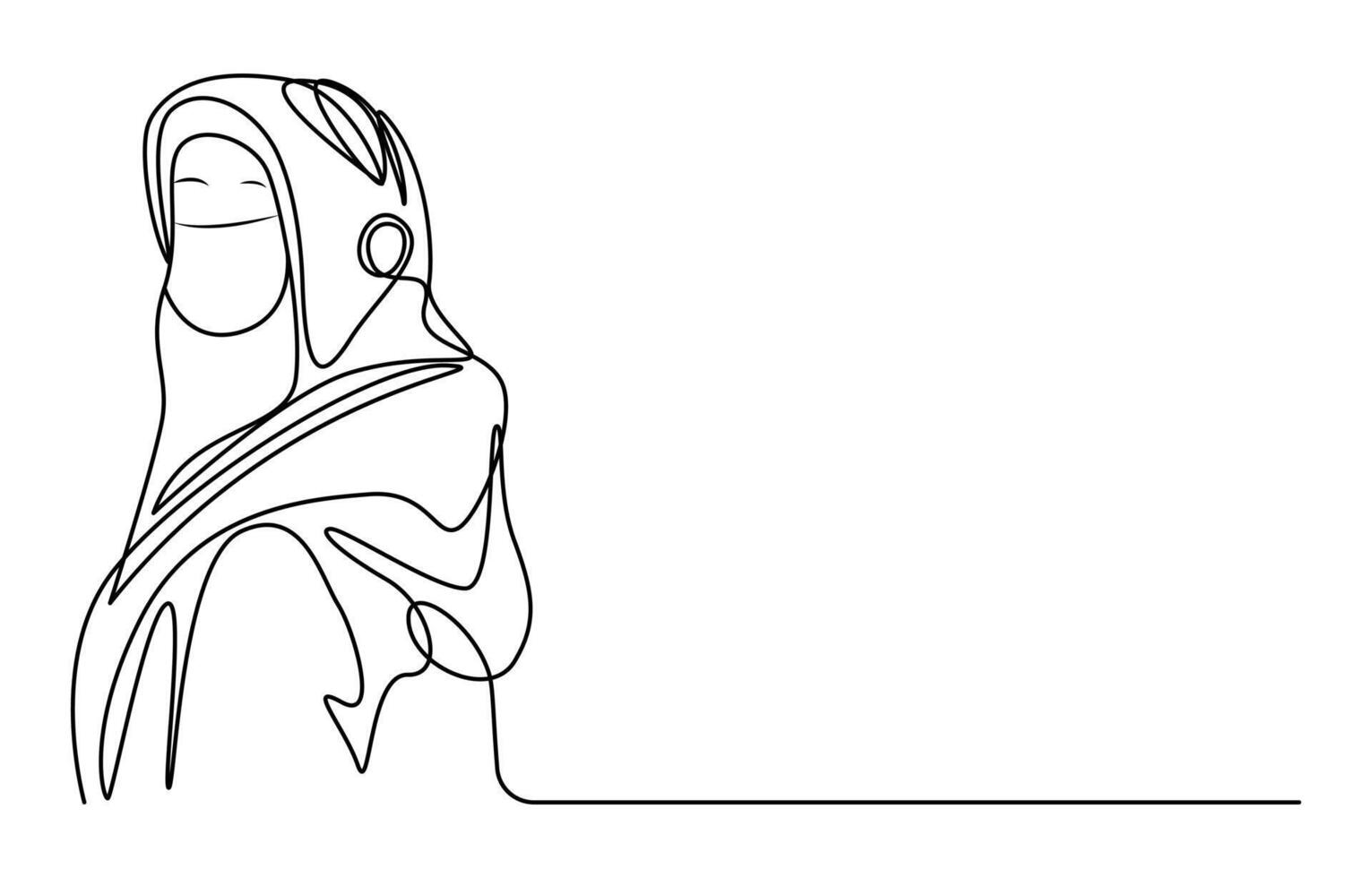 woman in hijab praying single line vector