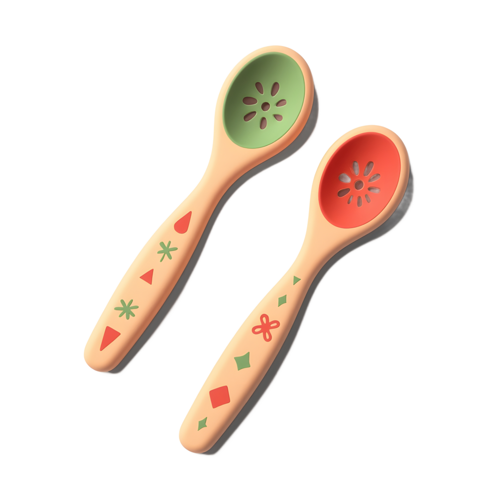 Adorable Baby Spoons Set with Silicone Bowls and Cute Designs png