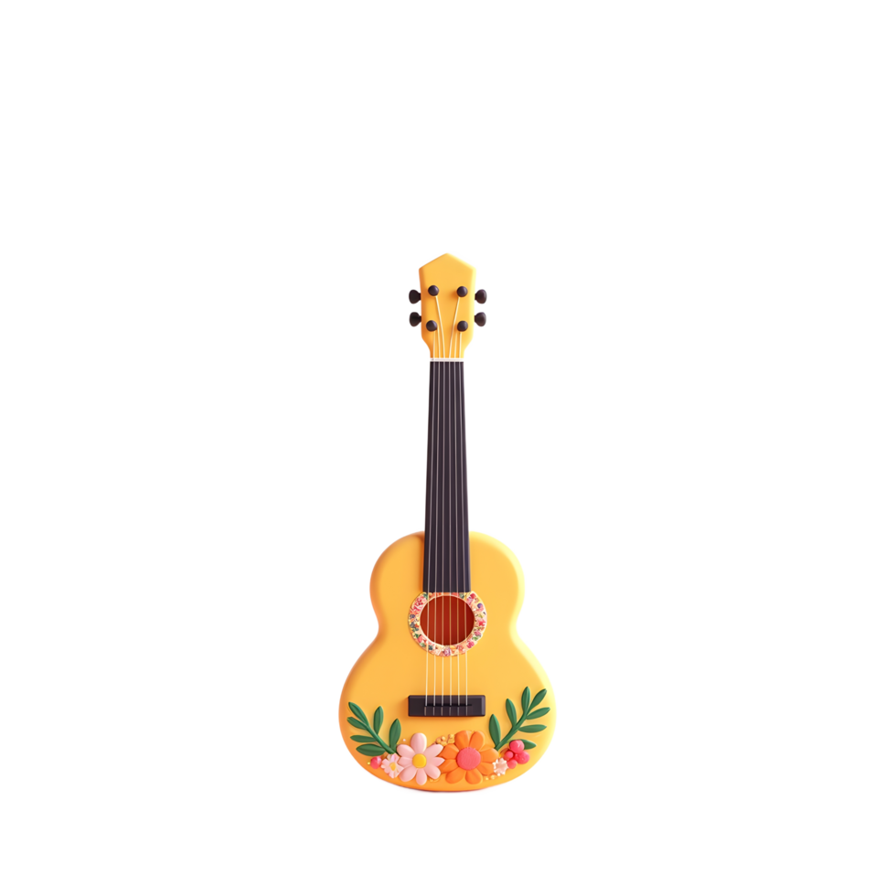Floral Acoustic Guitar 3D Render Illustration png