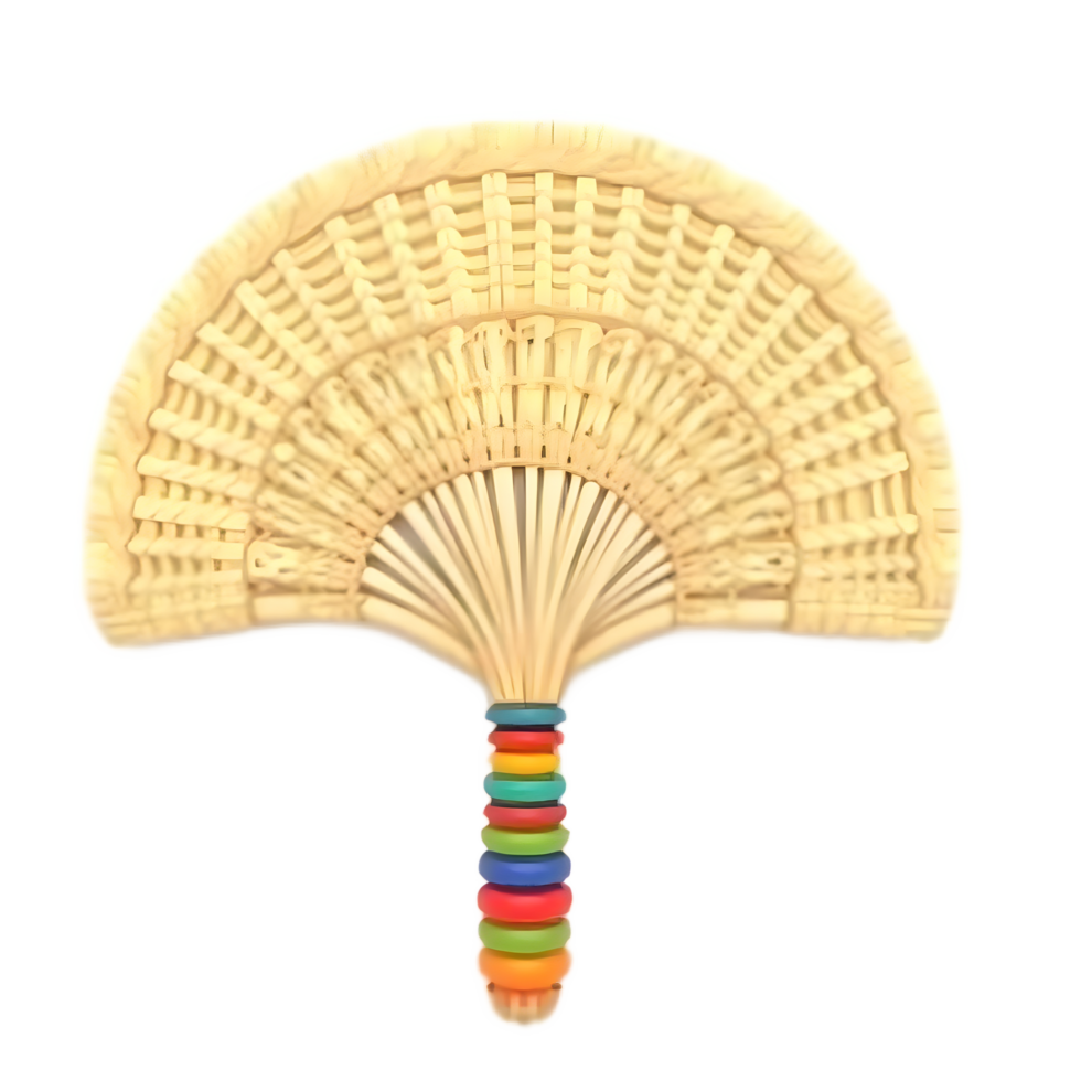 Wicker Hand Fan with Colorful Beads Summer Decor png