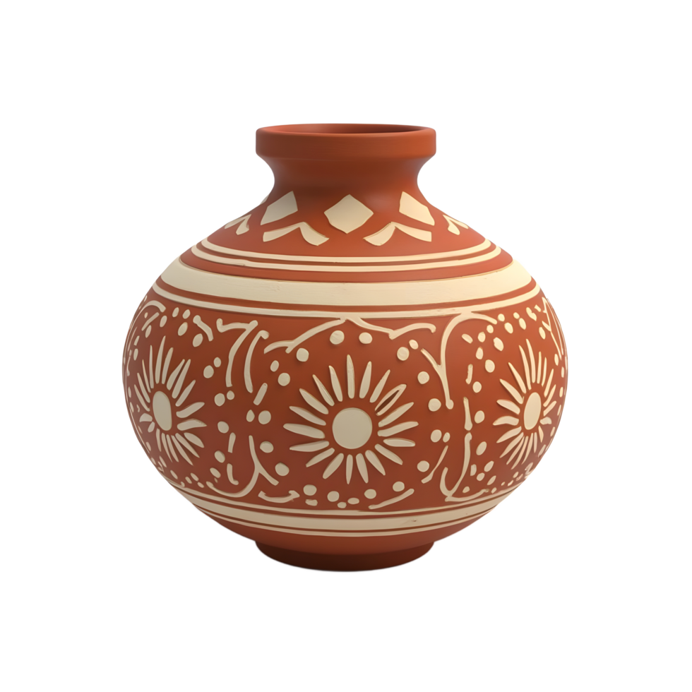 Handcrafted Terracotta Pot with Floral Design png