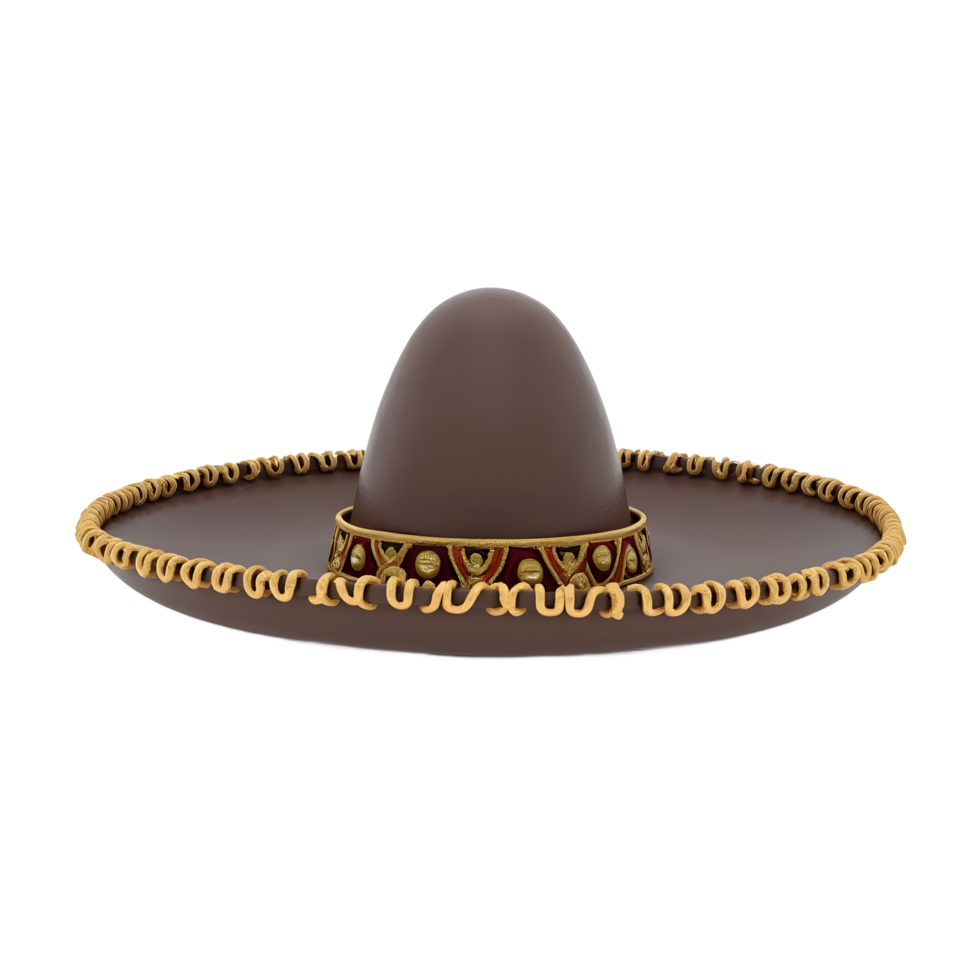 Authentic Mexican Sombrero Hat Brown Wide Brim Gold Trim png