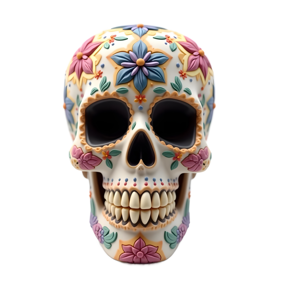 a skull with colorful flowers on it png