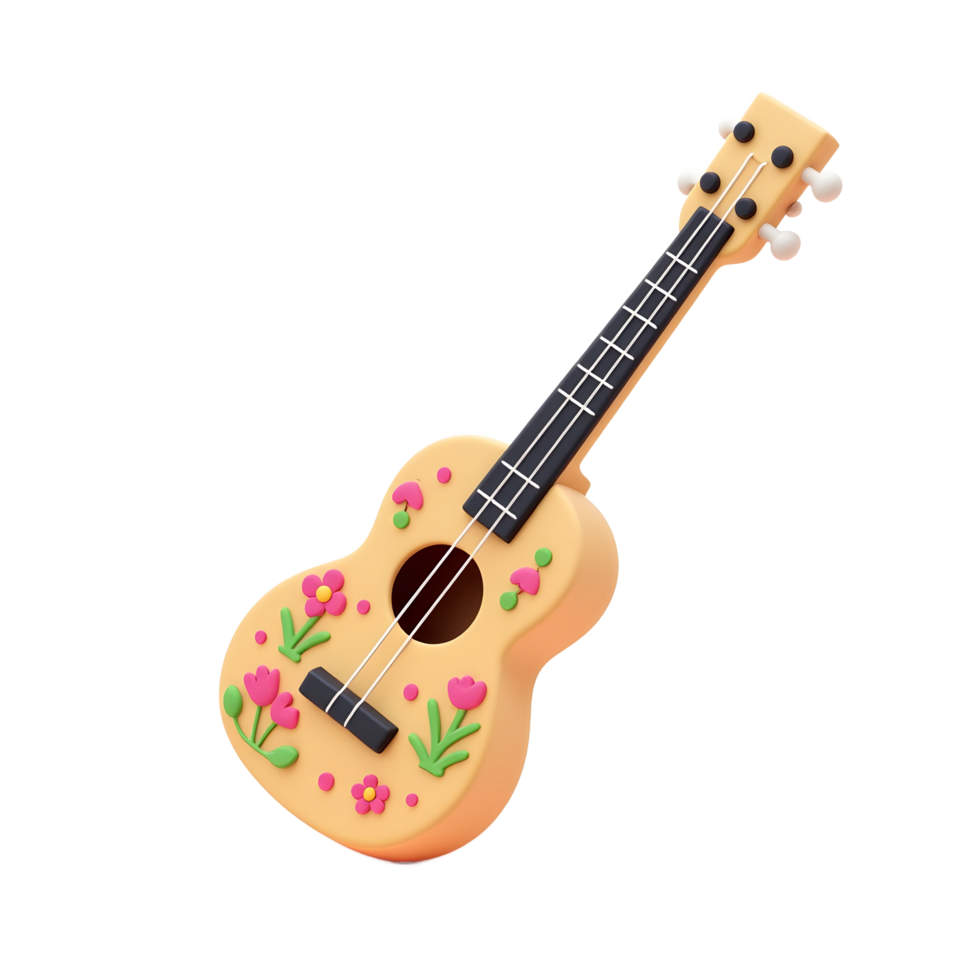 Adorable Floral Ukulele 3D Render Pastel Colors png