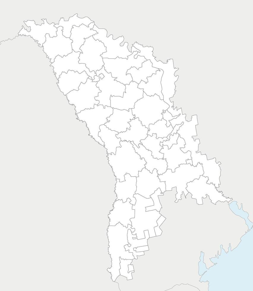 regional blank map of Moldova with administrative divisions in districts, municipalities and autonomous territorial units, and neighbouring countries and territories. vector