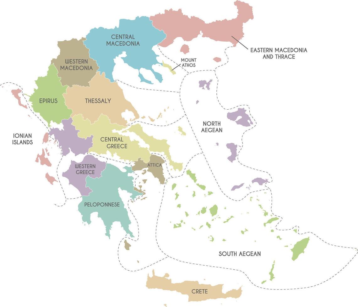 map of Greece with regions or territories and administrative divisions. Editable and clearly labeled layers. vector