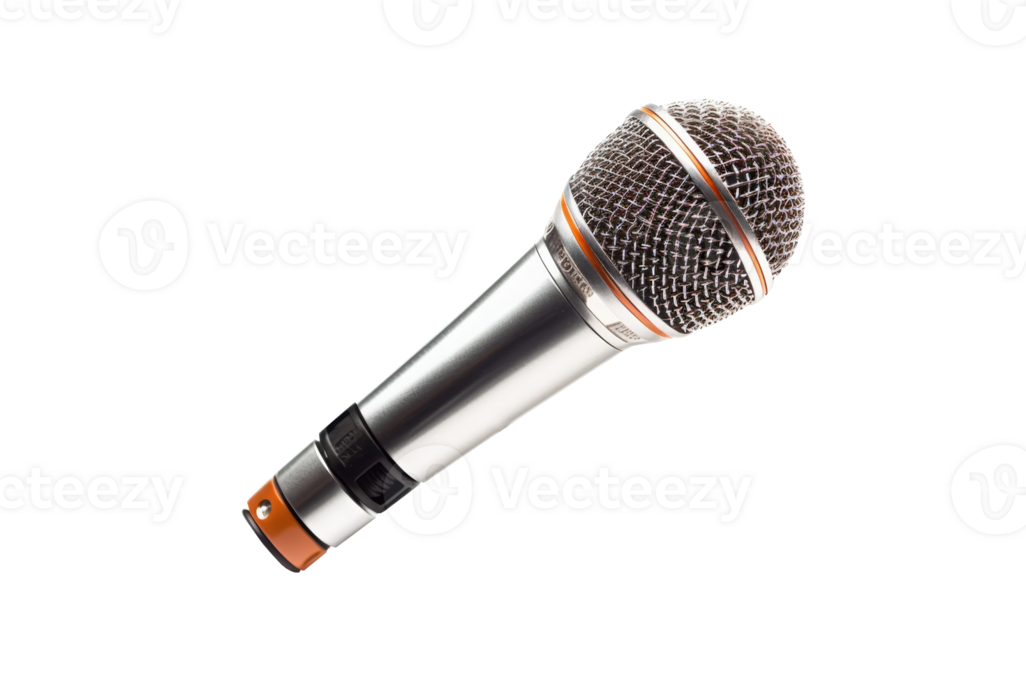 Microphone, a handheld audio capturing device featuring a sleek design with a silver mesh head and silver body, perfect for performances, recordings, and public speaking engagements. png