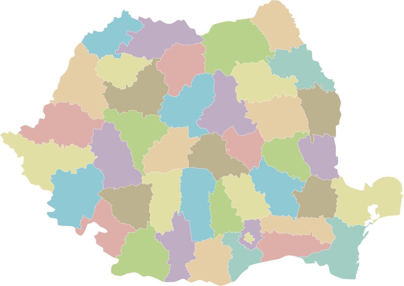 regional blank map of Romania with counties or territories and administrative divisions. Editable and clearly labeled layers. vector