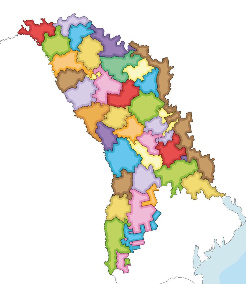 illustrated regional blank map of Moldova with administrative divisions in districts, municipalities and autonomous territorial units, and neighbouring countries and territories. vector