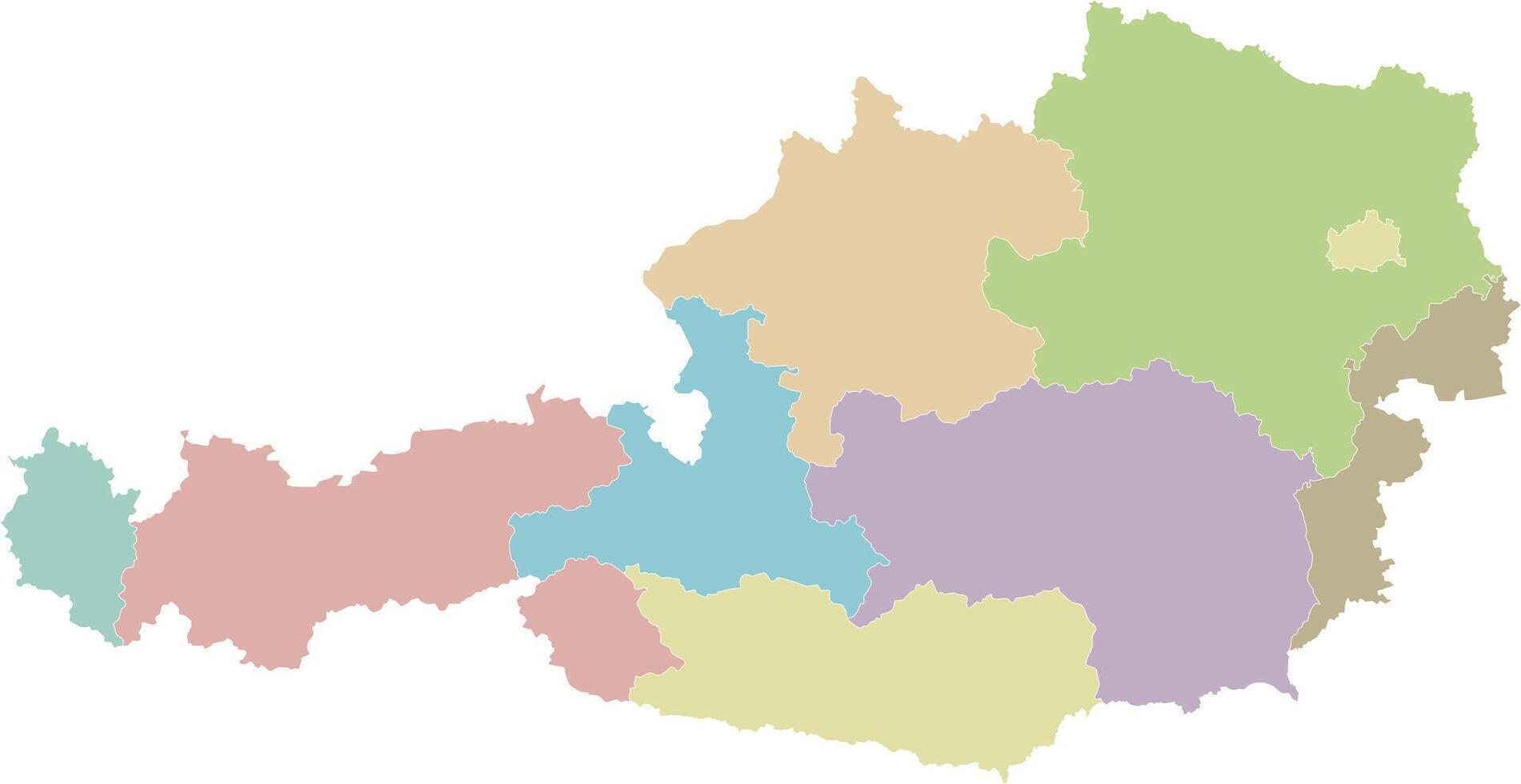 regional blank map of Austria with federal states or territories and administrative divisions. Editable and clearly labeled layers. vector