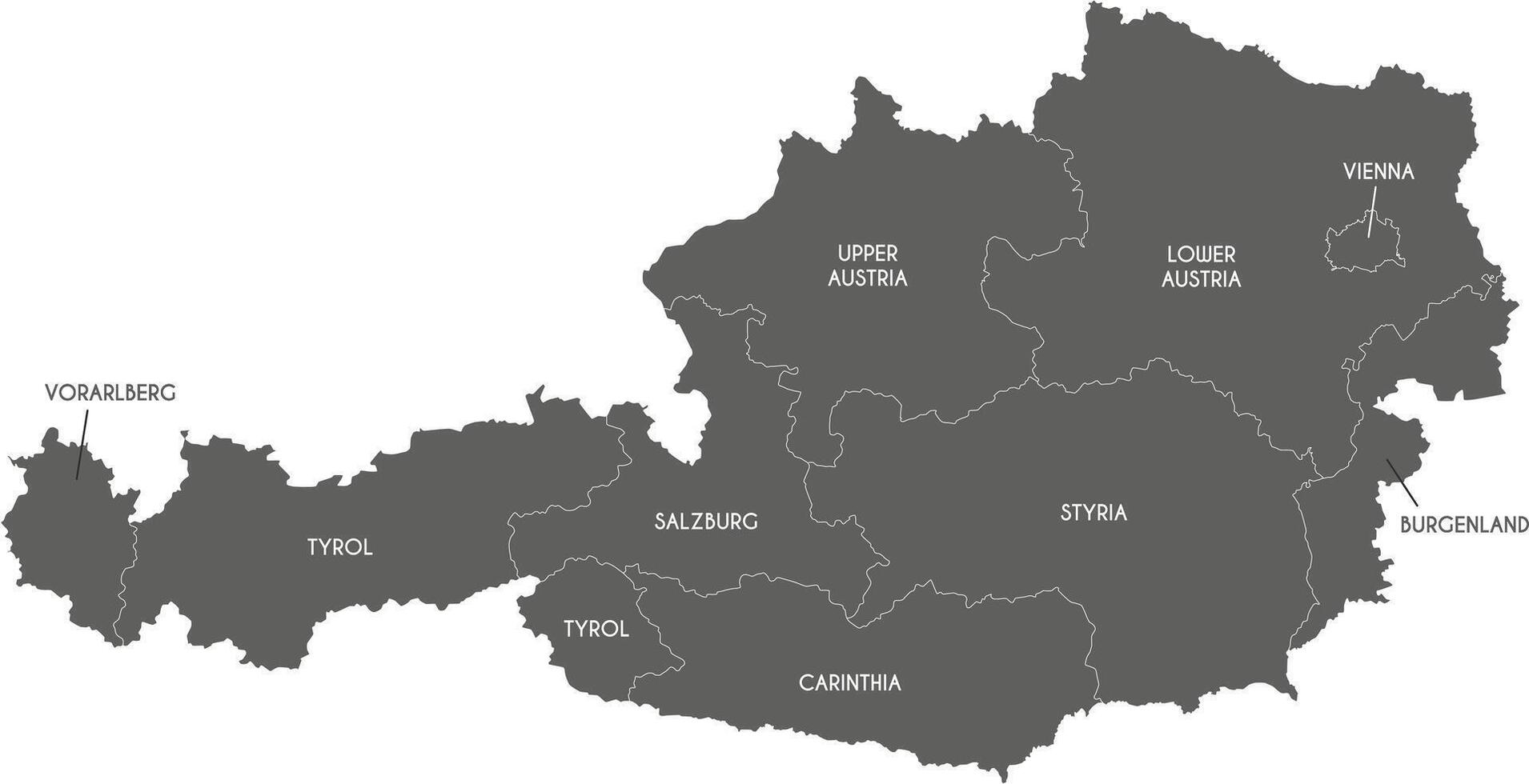 regional map of Austria with federal states and administrative divisions. Editable and clearly labeled layers. vector