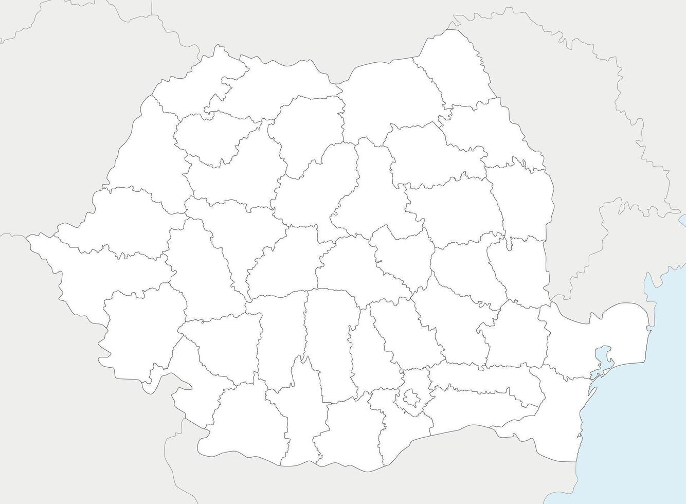 regional blank map of Romania with counties and administrative divisions, and neighbouring countries and territories. Editable and clearly labeled layers. vector