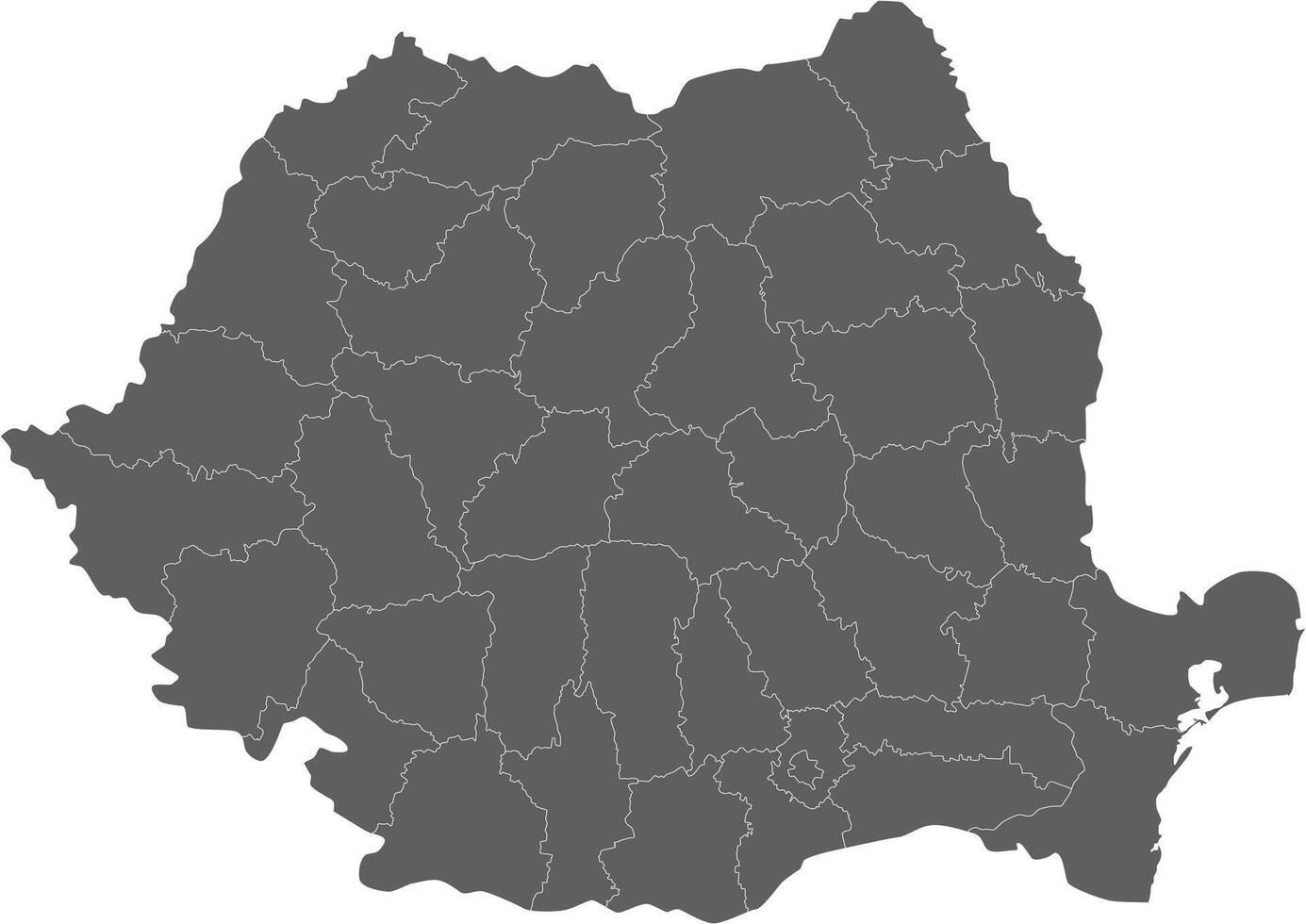 regional black and white blank map of Romania with counties or territories and administrative divisions. Editable and clearly labeled layers. vector