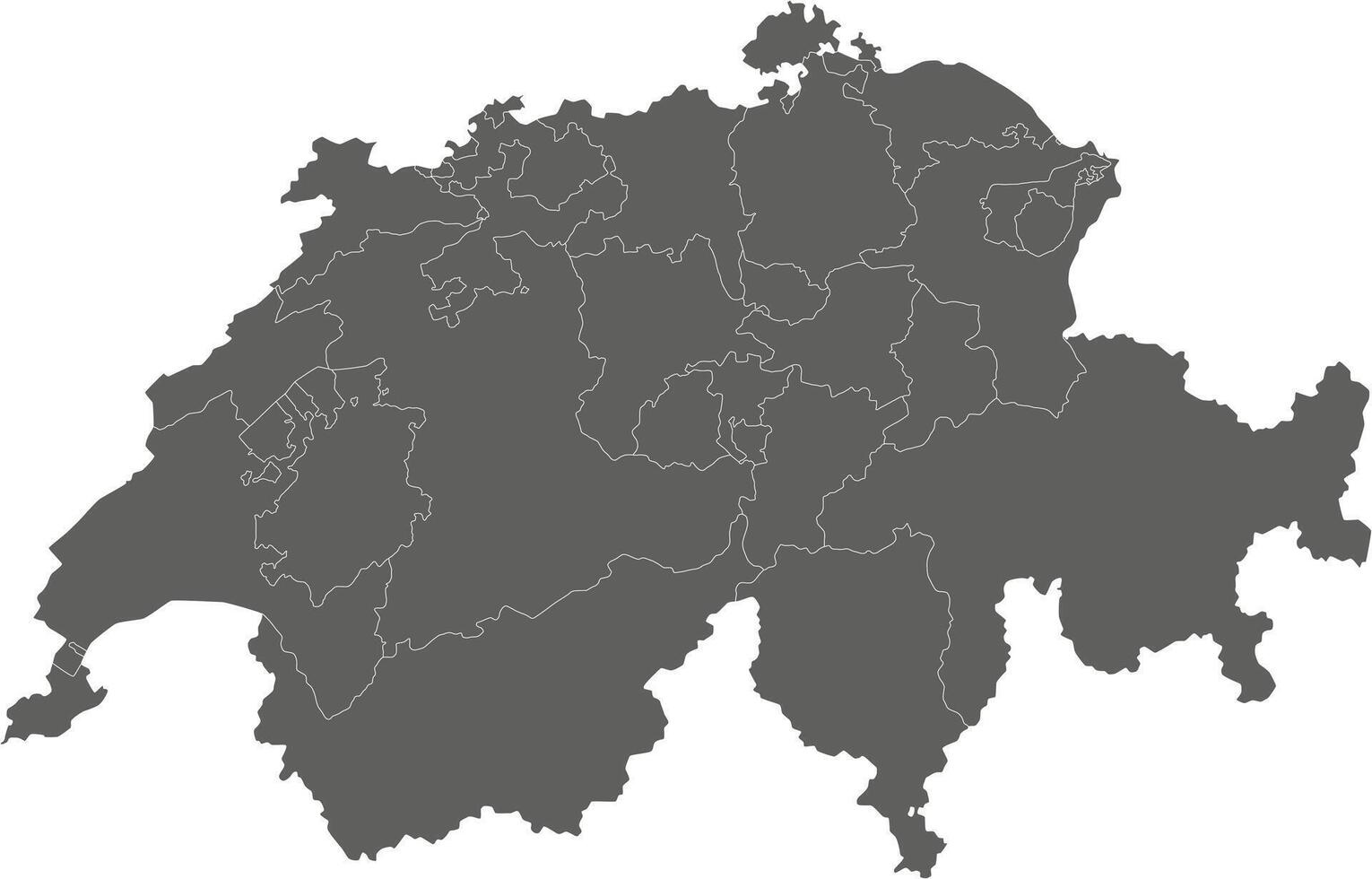 black and white regional blank map of Switzerland with cantons or territories and administrative divisions. Editable and clearly labeled layers. vector