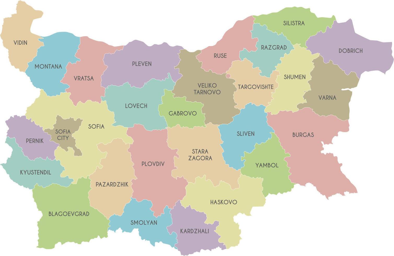 regional map of Bulgaria with provinces or territories and administrative divisions. Editable and clearly labeled layers. vector