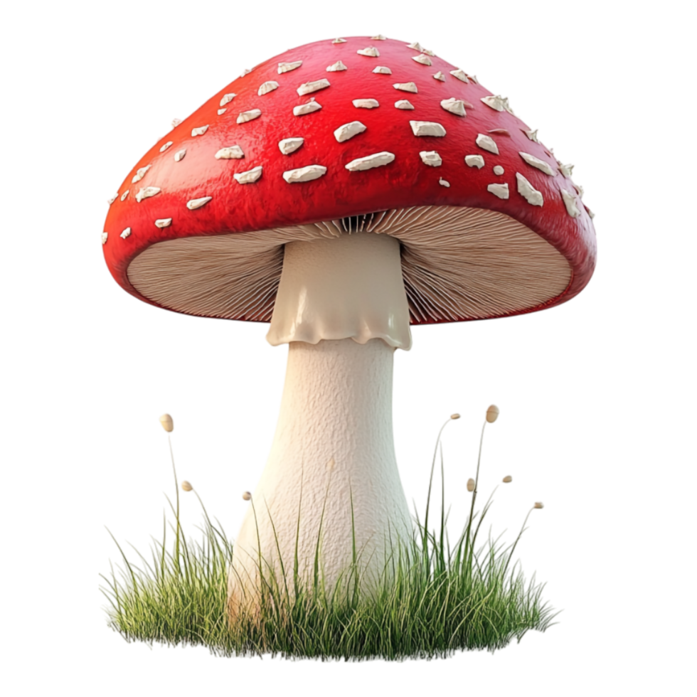 3D mushroom over transparent background for whimsical illustrations, gardening content, or playful designs png