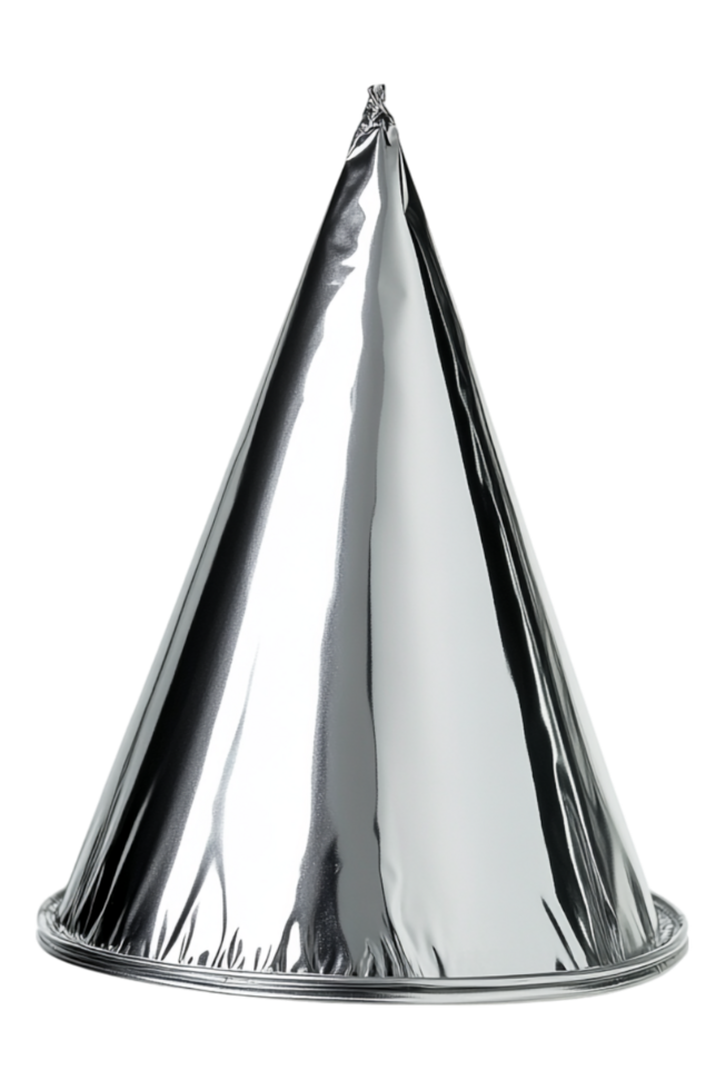 A grey silver party hat is set against a transparent background to highlight the hat's detail png