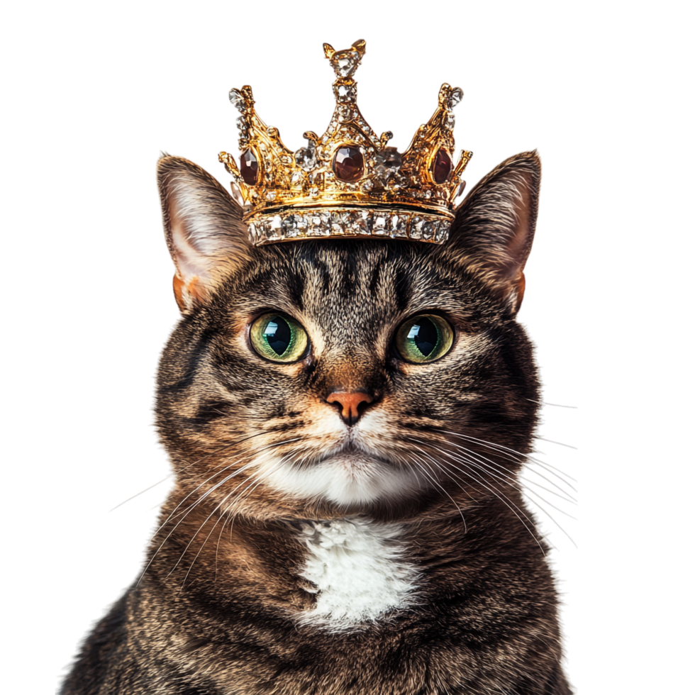 cat wearing queen's crown against transparent background for adding a touch of royalty to your designs png