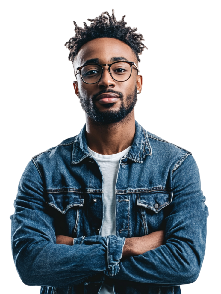 Artist Man with Crossed Arms against transparent background Creative Professional Posing png