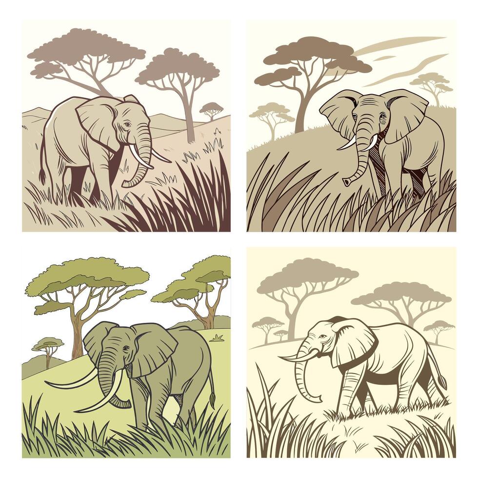 Set of elephant animals vector
