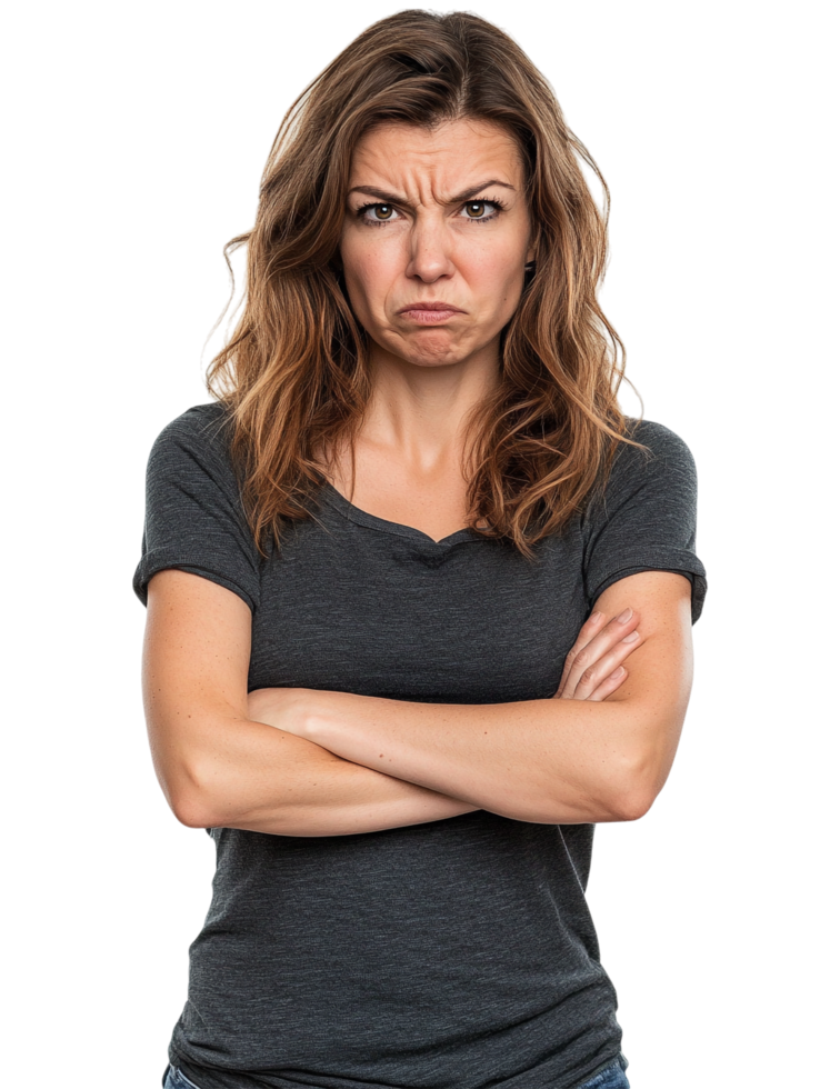 A Angry Displeased Woman Crossed Arms against transparent background for Negative Feedback or Conflict png