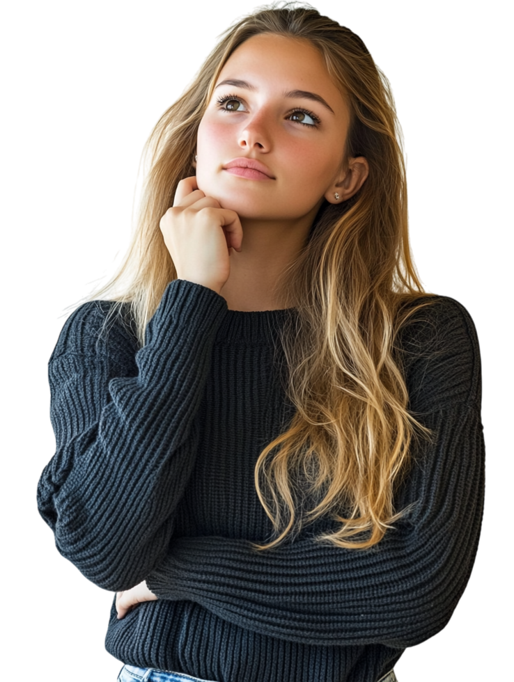Thinking Woman for Strategic Planning Isolated Against Transparent Background png