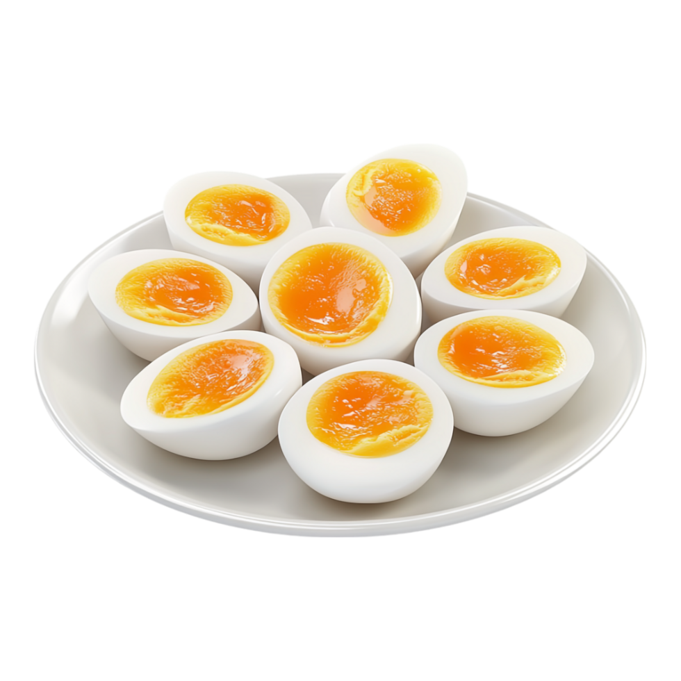 Boiled eggs in a plate against transparent background for culinary presentations, breakfast menu designs, or food related png