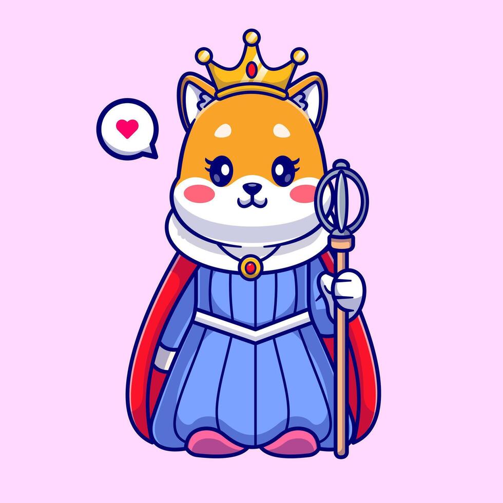 Cute Shiba Inu Dog Queen With Crown Cartoon vector