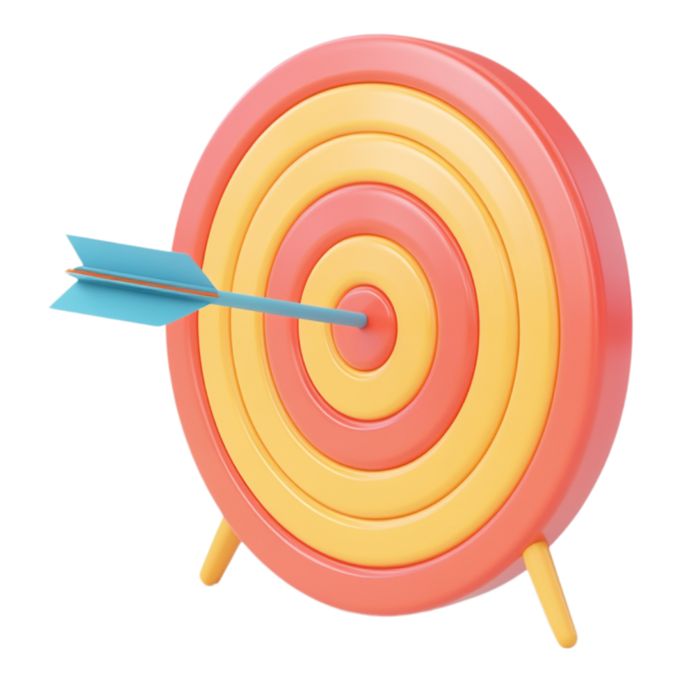 Target with an arrow against transparent background for concepts related to goals, accuracy, achievement png