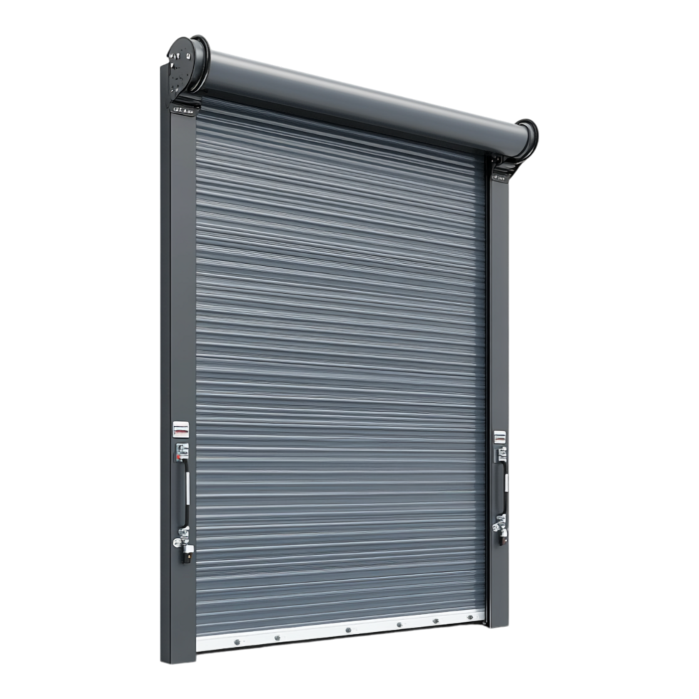Grey roll up door on transparent background png